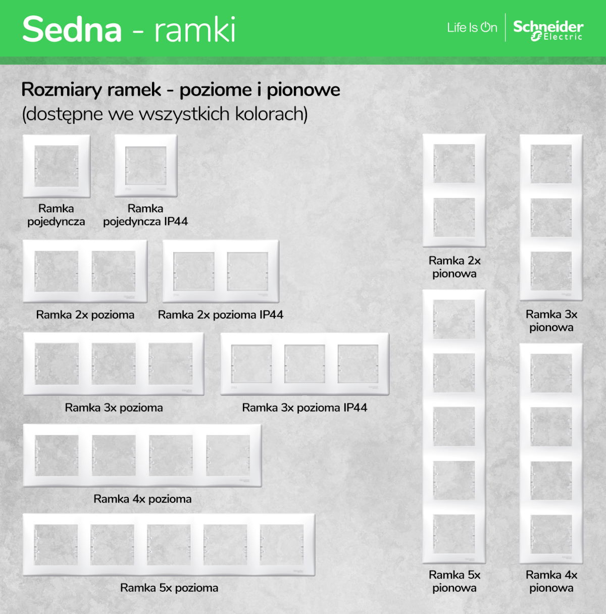 Schneider Sedna – rodzaje ramek poziomych i pionowych